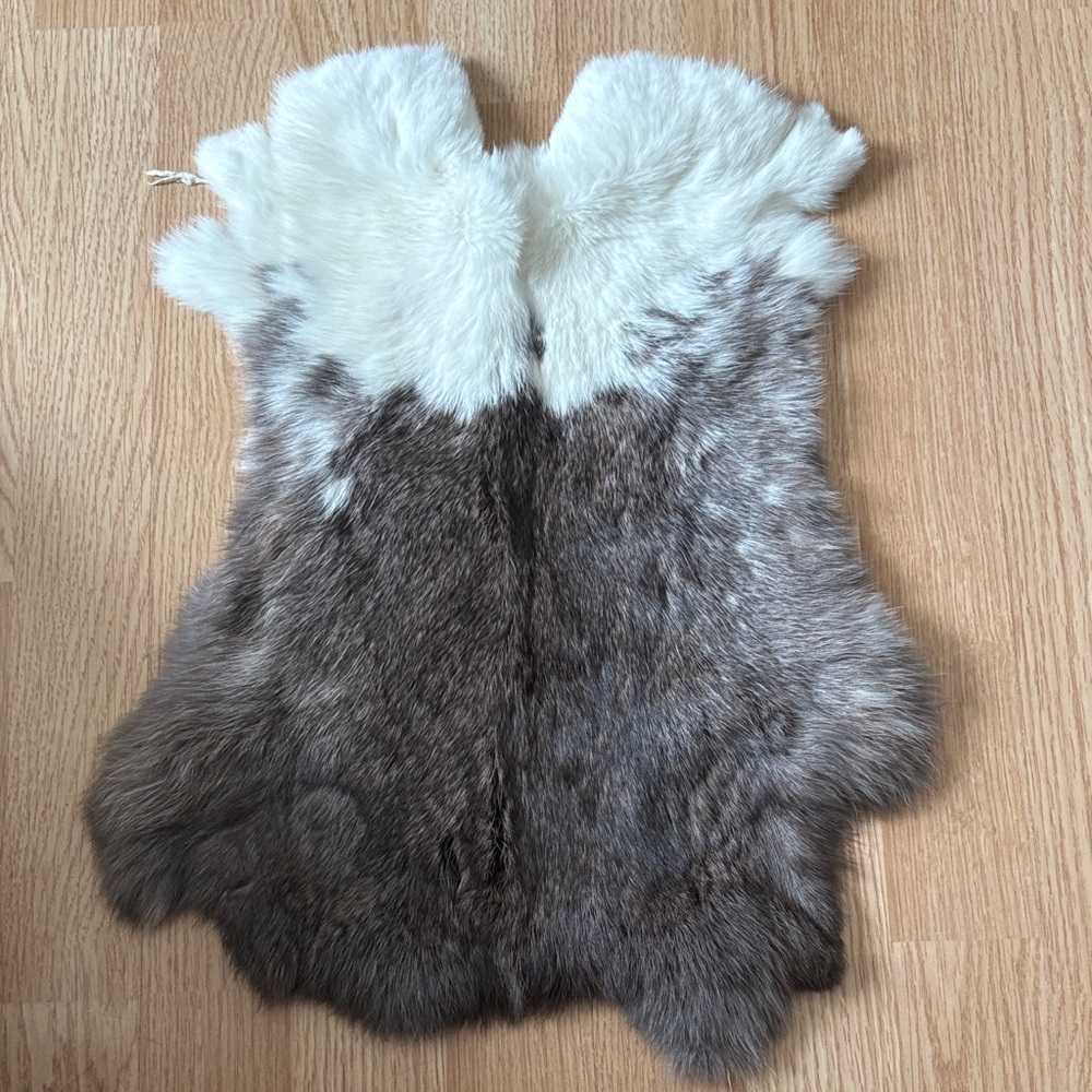 #0082 Gray White Rabbit Fur Pelt Craft Supply